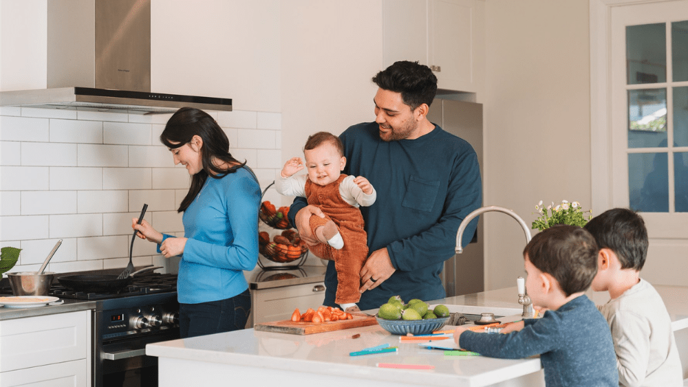 A family cooking breakfast with natural gas.